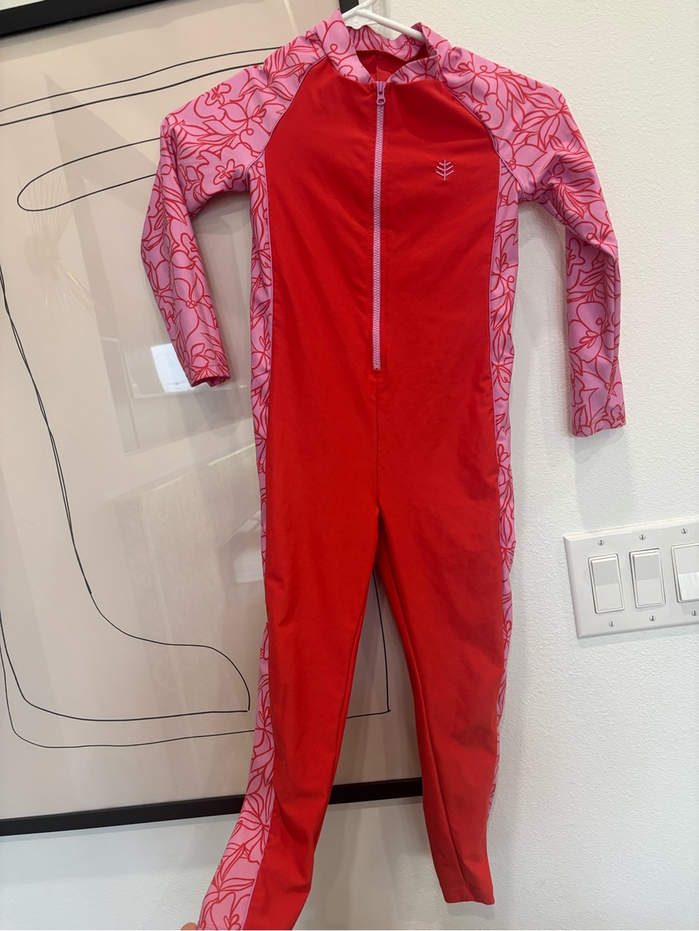 Coolibar girls Red and Pink One-Piece Rash Guard Swimsuit